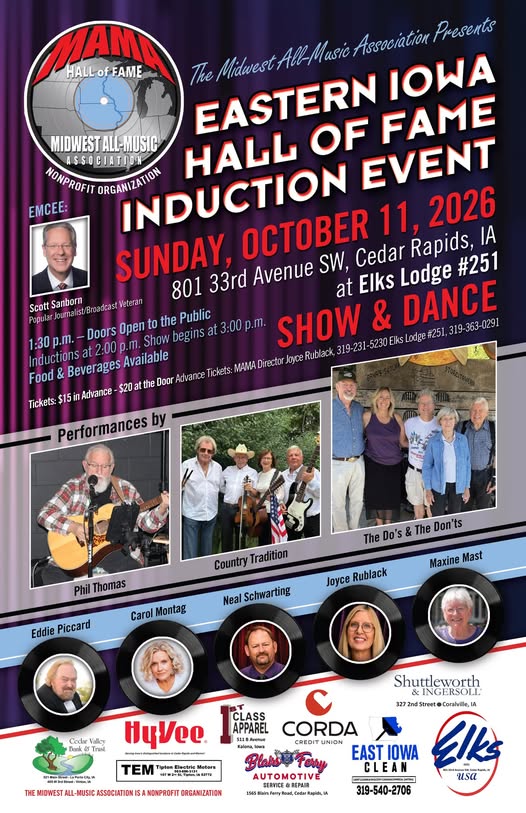 MAMA Eastern Iowa Hall of Fame Induction Event poster, October 11, 2026, featuring The Do's & Don'ts